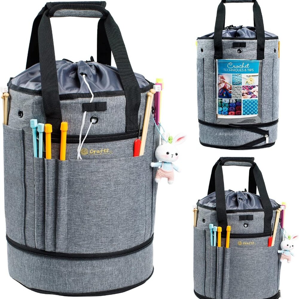 New Expandable Crochet Bag Organizer - Yarn Storage Tote, Holder for Crocheting